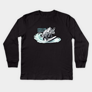 Dinosaur Surfing Funny Kids Long Sleeve T-Shirt